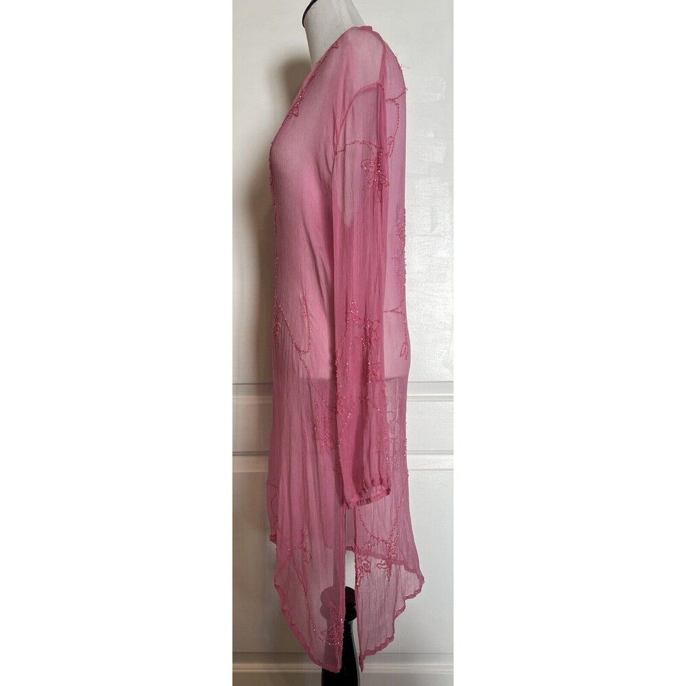Eden Rock X PatBo St. Barths Beach Cover-up Silk Pink Beaded Sheer Dress Swim M - Picture 4 of 10